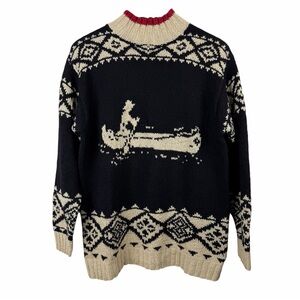Vintage Lauren Ralph Lauren Black Khaki Red Sportsman Canoe Motif Pattern Size M